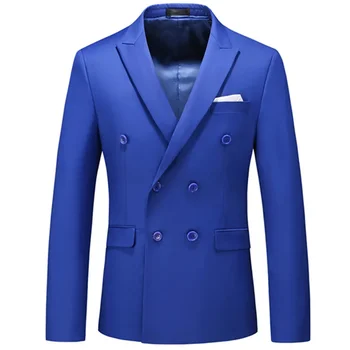 Модный Новый мужской повседневный бутик 2023 года, деловой однотонный Двубортный костюм, пиджак, Блейзеры, пальто