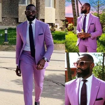 Мужской костюм, Блейзер, костюм Hombre, фиолетовый, однобортный, для отдыха, для свадьбы, для жениха, куртка-двойка, брюки, приталенный крой, сшитый на заказ