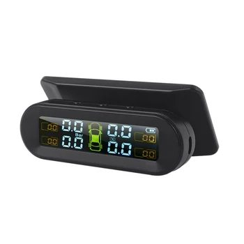 Солнечная Беспроводная система контроля давления в автомобильных шинах USB TPMS HD LCD дисплей 4 внешних датчика давления в шинах Предупреждение о температуре