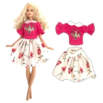NK 1 комплект Модного платья для 1/6 кукольной одежды, красная повседневная рубашка + юбка, праздничный наряд для куклы Барби, Аксессуары для детских игрушек