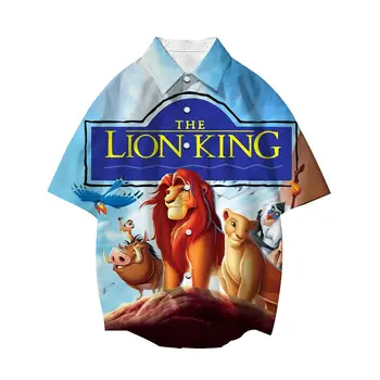 3D-рубашки Disney The Lion King, Мужские И женские уличные топы с отворотом из мультфильма, Короткий рукав, Повседневная Свободная рубашка на пуговицах для мальчиков и девочек