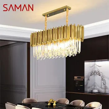 Золотая люстра SAMAN Хрустальный Прямоугольный подвесной светильник Постмодернистский светодиодный светильник для дома Гостиной Столовой