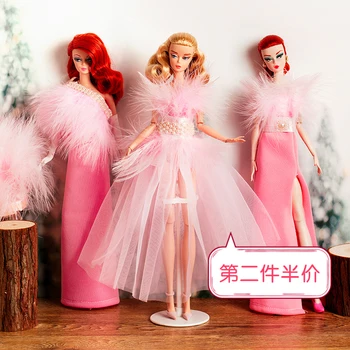 Розовое платье из перьев / Уникальное вечернее платье принцессы, вечернее свадебное платье, одежда для 30-сантиметровой куклы barbie kurhn Fr2 Xinyi