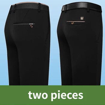 Классические прямые брюки для мужчин, официальные деловые брюки, Черные, синие Повседневные брюки, высокая эластичность, приталенный крой, профессиональные