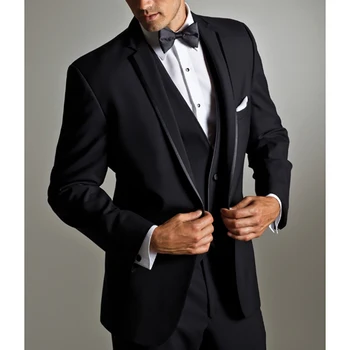 Мужской свадебный костюм 2023, Повседневный блейзер с черным вырезом на лацкане, однобортный костюм, мужской пиджак-тройка, Брюки, жилет, приталенный