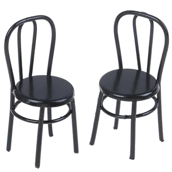 2 шт. Миниатюрный Черный обеденный стул в масштабе 1:12, мини-Металлические стулья для кукольного домика 