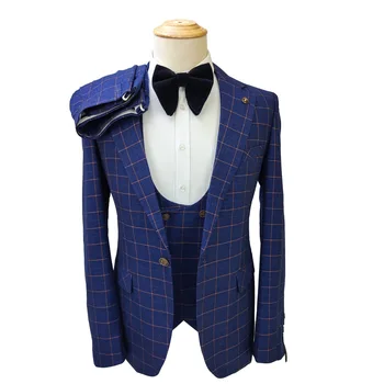 Изготовленные на заказ Формальные свадебные костюмы в синюю клетку, мужские Модные Блейзеры для выпускного вечера жениха, смокинги, мужская классика, trajes de hombre costume homme 남자 양복
