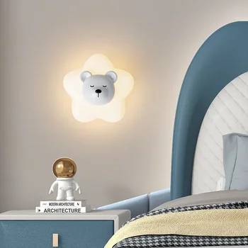 Современный Светодиодный Настенный Светильник Минималистичный Star Moon Bear Bunny Light Для Прикроватной Тумбочки Спальни Кабинета Гостиной Прихожей Детской Интерьерного Бра