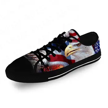 США Американский Флаг Орел Горячая Крутая Повседневная Ткань Мода 3D Принт Парусиновая обувь с низким берцем Мужские Женские Легкие Дышащие Кроссовки