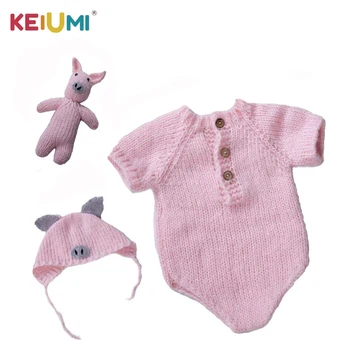 Аксессуары для кукол KEIUMI из высококачественной розовой шерсти для младенцев 22-23 дюймов, комбинезон для косплея куклы-свиньи + Шляпа + игрушки, подарки детям на День рождения