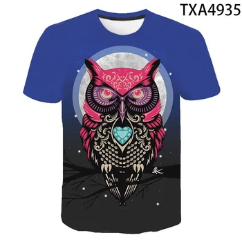 2023 Новая летняя футболка Owl 3D с коротким рукавом для мальчиков и девочек, детская модная уличная одежда, Мужские и женские модные топы с принтом и круглым вырезом, футболка