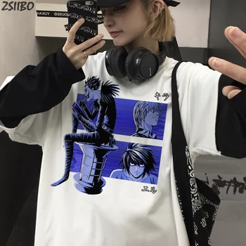Новинка Death Note Синигами Рюк Хип-хоп унисекс Аниме Женские футболки Harajuku Light Yagami L Поддельные Две футболки с длинным рукавом