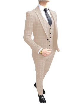 Классические приталенные костюмы жениха с лацканами, мужские костюмы в полоску для жениха на свадьбу /выпускной, блейзер для шафера (пиджак + брюки + жилет)