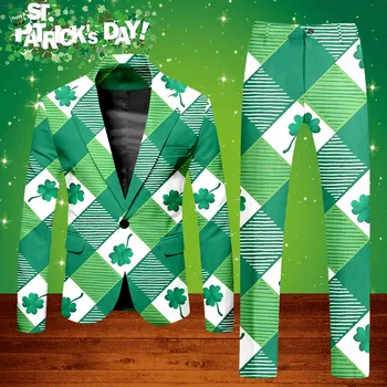 Мужской костюм из двух частей-ирландский праздничный костюм-куртка Clover-Графические блейзеры-Платье на День Святого Патрика-Брюки Зеленого цвета terno masculino