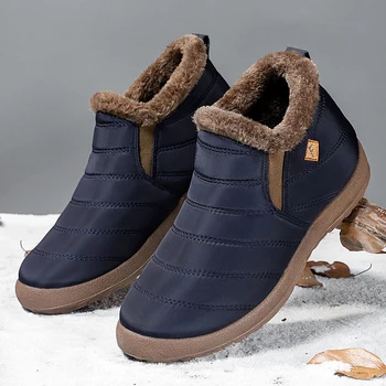 Зимние новые мужские зимние ботинки без шнуровки, Однотонная хлопковая обувь для пары, Мужские Модные Ботильоны, Мужская Защитная обувь, Мужская Повседневная обувь для работы