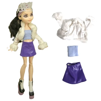 NK 1 комплект, Благородное белое пальто, фиолетовая короткая юбка для куклы Монстер Хай, аксессуары для вечеринок, Одежда своими руками, Повседневная одежда, Подарочная игрушка для девочек