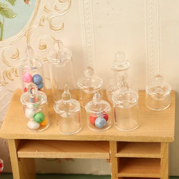 миниатюрный Кукольный домик из прозрачного стекла, бутылка для хранения конфет, Крошечная Баночка с крышкой, Декор для кухни, Аксессуары для Кукольного Домика