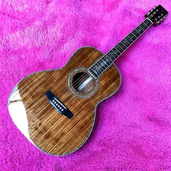 Акустическая гитара из натурального морского ушка из дерева Коа 39 дюймов в стиле 000 с накладкой из черного дерева