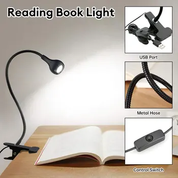 Светодиодная лампа-зажим для настольного компьютера с питанием от USB, 360-градусная гибкая складывающаяся лампа для чтения, защитный ночник для глаз для спальни