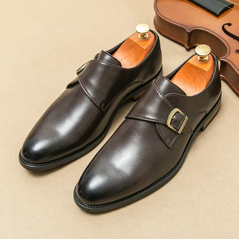 Офисная официальная обувь, мужская модельная кожаная обувь, модная мужская обувь на плоской подошве, мужские туфли-оксфорды с острым носком в стиле ретро, коричневые Zapatos