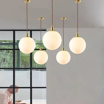 Подвесной светильник из скандинавского светодиодного стекла Минималистичный Молочно-белый шар Лампы для ресторана Бара кофейни Прикроватный декоративный светильник для помещений