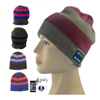 Беспроводная музыкальная шляпа Bluetooth, вязаная шапочка в полоску, наушники, динамик смарт-гарнитуры с микрофоном, модные теплые спортивные вязаные шапки