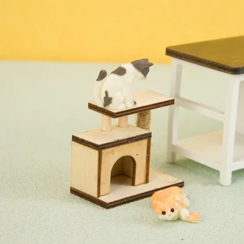 Каркас для скалолазания с кошкой в кукольном домике, деревянная миниатюрная мебель, Модели башен, Предметы домашнего декора, украшения для рабочего стола. Акценты