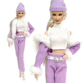 4 Предмета/Комплект Фиолетовой одежды Повседневная Одежда Костюм + ШЛЯПА + Жилет + Брюки Современная Одежда для Куклы Барби Аксессуары Детские Игрушки
