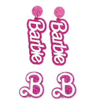 Барби Модные Розовые Серьги для Женщин Украшения Милые Преувеличенные Английские Буквы ABS Ювелирные Изделия Одежда Для Девочек Ушные гвозди Аксессуары