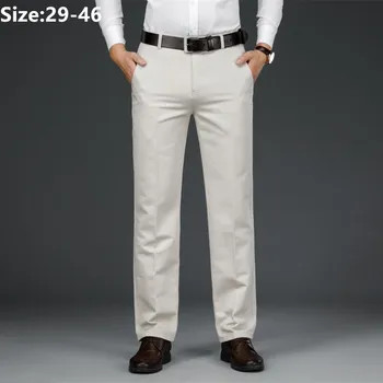 Мужские деловые брюки высокого качества эластичные повседневные прямые Плюс размер 42 44 46 Офисные Черные Официальные темно-синие брюки для костюма Slim Fit