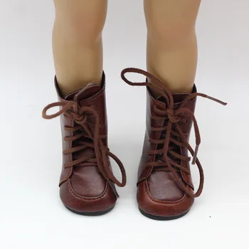 Мини-кожаные сапоги 18-дюймовая кукольная девочка, коричневая обувь, кожаная обувь на шнуровке, Аксессуары для кукольной одежды, игрушки для притворства