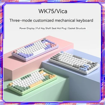 Механическая клавиатура Wk75 на заказ, беспроводная связь 2.4 g Bluetooth, структура прокладки, Rgb без звука, серый деревянный стержень V3, Новое цветовое соответствие