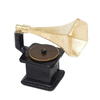 Миниатюрный винтажный граммофон Odoria 1: 12, модель фонографа, орнамент в викторианском стиле, Аксессуары для кукольного домика, украшение кукольного дома