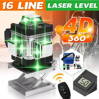 Автоматический лазерный уровень 16 Lines 4D, самовыравнивающийся Лазерный уровень с перекрестной линией зеленого луча, 360 Вертикальный и горизонтальный приемник для очков