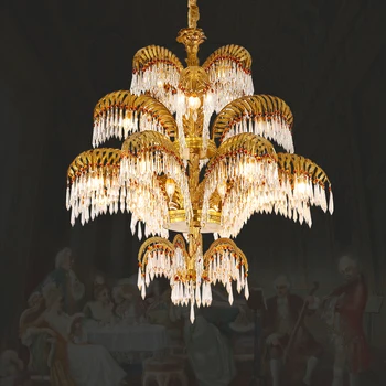 Французская хрустальная люстра из золотой латуни роскошного дизайна для отеля Villa Project Hotel Европейская подвесная лампа из медных пальмовых листьев