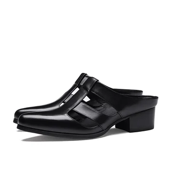 Мужские кожаные полуботинки на высоком каблуке 5 см, роскошные Модные деловые сандалии в римском стиле, мужские туфли на высоком каблуке.