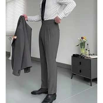 Мужской летний Тонкий повседневный костюм, брюки, осенние толстые деловые Модные стрейчевые прямые брюки приталенного кроя, мужская брендовая одежда C77