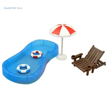 Мини-кукольный домик мощностью 85 Вт-украшение летнего пляжа, стульчик для бассейна, зонтик, Набор фигурок