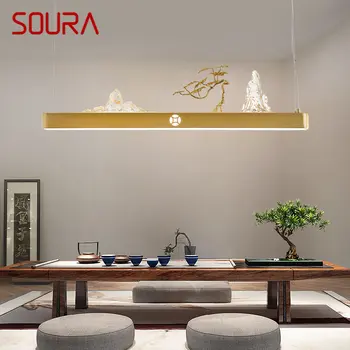 Подвесной светильник SOURA Modern Home LED в китайском стиле, люстра с золотым прямоугольным рисунком Холма для столовой Чайного домика