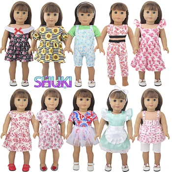 Кукольная одежда Футболка с Подсолнухами, Любовью, Цветами, Ромашками + Общее Платье Для Новорожденной 43-сантиметровой и 18-дюймовой Куклы American, OG, Life Girl