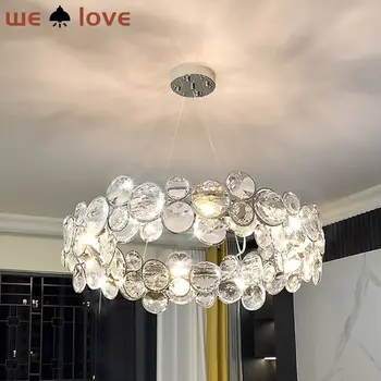 Подвесной светильник из пузырькового хрусталя, круглая люстра, лампа в романтическом стиле для декора гостиной, столовой, роскошного освещения люстрой