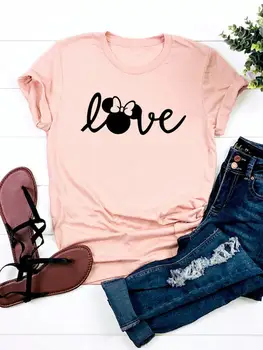 Тренд 90-х на одежду Disney Love Bow, топ с Микки Маусом, модные повседневные летние женские футболки с мультяшным рисунком, женская одежда, футболка
