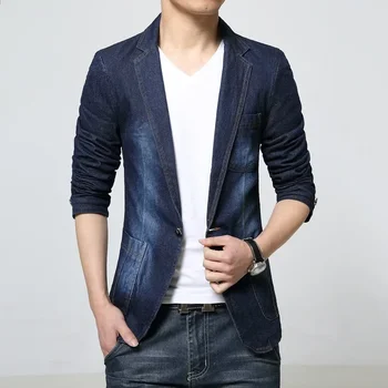 Весенне-осенний новый мужской деловой повседневный джинсовый костюм корейской версии Slim Fit с большим верхом