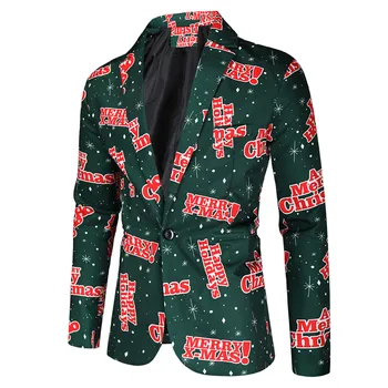 Костюм с рождественским принтом Повседневное пальто Приталенный блейзер Блейзеры Пиджак для вечеринки Модный мужской костюм с пуговицами