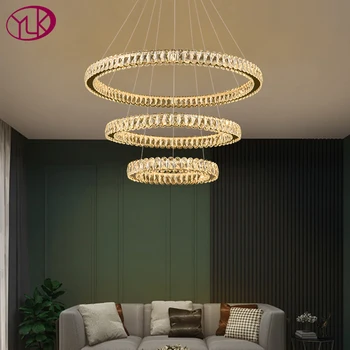 Современная светодиодная хрустальная люстра для гостиной роскошный домашний декор подвесной светильник кольцевой дизайн современная золотая лампа cristal