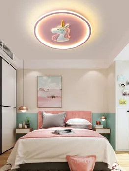 Потолочный светильник AiPaiTe LED для ухода за глазами в детской комнате, голубое / розовое украшение комнаты мальчика, модель из смолы с единорогом для спальни.