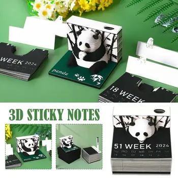Omoshiroi Block 3D Блокнот 3D Художественный Календарь 2024 Panda Note Blocks Подарочная Липкая 3D Заметка Kawaii Модель Блокнот Для Вырезания из Бумаги 3 L9S8