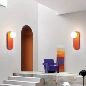 Скандинавский светодиодный стеклянный настенный светильник Минималистичный Оранжевый Железный Молочный шар с подсветкой для прикроватной тумбочки в спальне, декоративного светильника для задней стены в прихожей