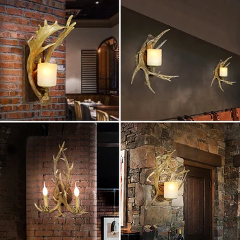 Американский ретро Настенный светильник с Оленьими рогами Креативная гостиная Ресторан Фоновое Украшение стен Настенный светильник с Оленьими рогами