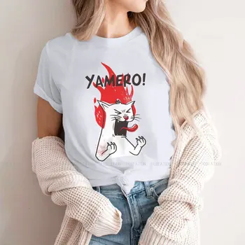 Забавный мем Yamero, футболка для девочек, топы для любителей кошек, женская футболка в стиле Харадзюку, мягкая графика, оверсайз.